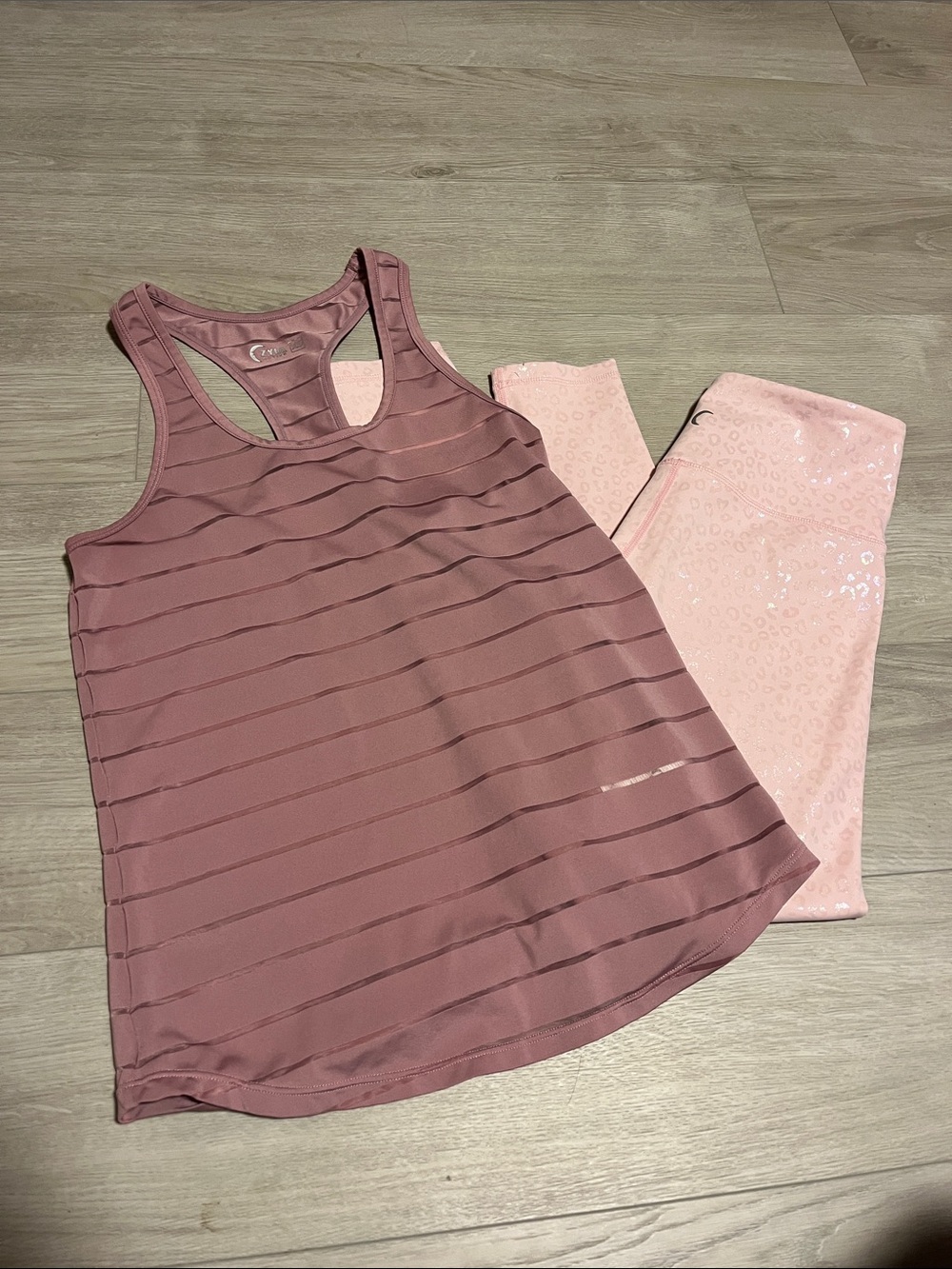 ZYIA Mauve Striped Racerback Tank with Light Pink Leggings